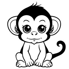 Monkey in vector cartoon to be colored. Coloring book for children