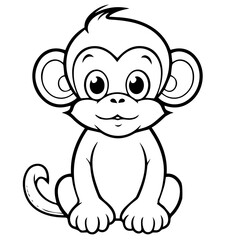 Monkey in vector cartoon to be colored. Coloring book for children