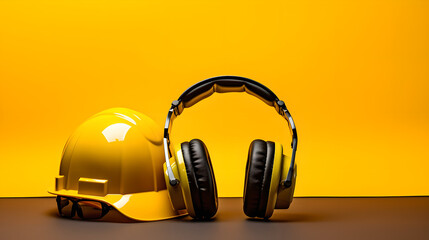 Photo of a safety equipment on a vibrant yellow background generative art
