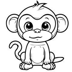 Monkey in vector cartoon to be colored. Coloring book for children
