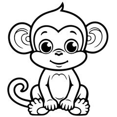 Monkey in vector cartoon to be colored. Coloring book for children