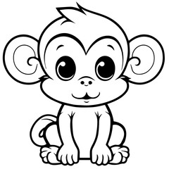 Monkey in vector cartoon to be colored. Coloring book for children