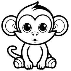 Monkey in vector cartoon to be colored. Coloring book for children
