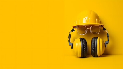 Photo of a safety equipment on a vibrant yellow background generative art
