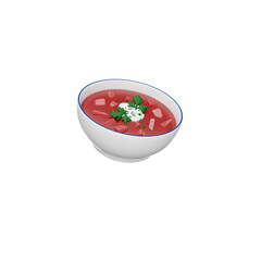 Ukrainian national food - Borscht. 3D render icon isolated white background.