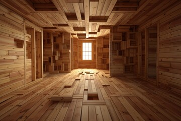 Fototapeta premium A room with no furniture or objects, only a floor made of wood.