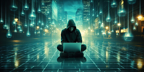 haker and cybersecurity - obrazy, fototapety, plakaty