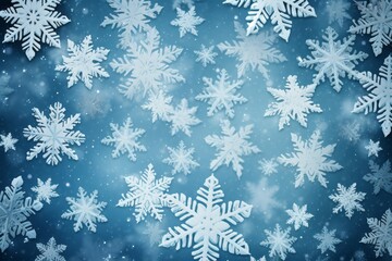 Fototapeta na wymiar Winter holiday illustration with falling snowflakes on blue background. Christmas concept