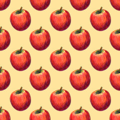 Seamless pattern red apple risograph retro illustration
