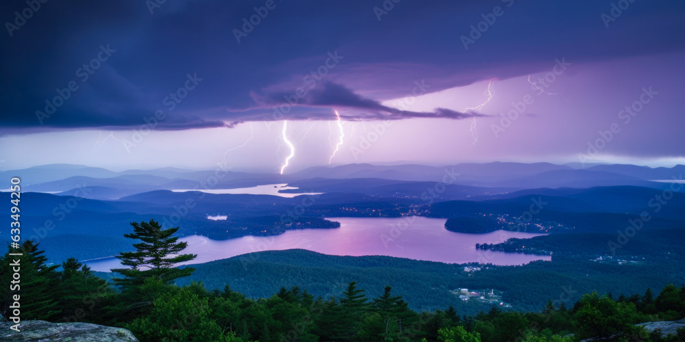 Poster extreme weather conditions with thunderstorm and lightnings - generative ai