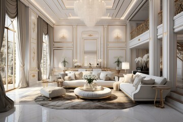 The interior of the luxurious and beautiful living room