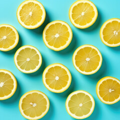 pattern of lemon slices isolated on teal background