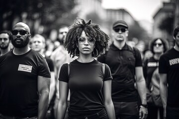 Black lives matter activist movement protesting against racism and fighting for equality. Demonstrators from different cultures and race protest on street for justice and equal rights.