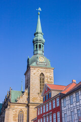 Marienkirche church and colorful houses in Wolfenbuttel, Germany