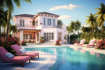 Luxury mansion house with garden and pool.  - obrazy, fototapety, plakaty