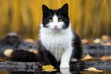 A half white half black cat. Generative AI.