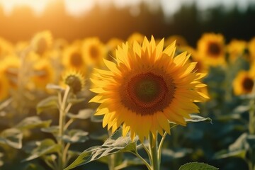 Sunflower on blurred sunny nature background, generated by AI