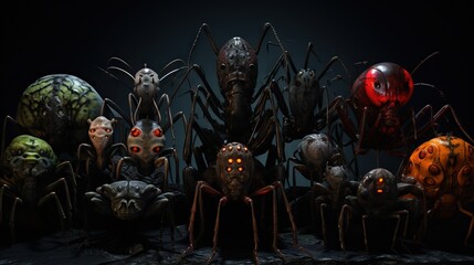  a group of creepy looking bugs sitting next to each other.  generative ai