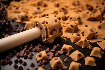 close-up of cookie dough being cut into shapes