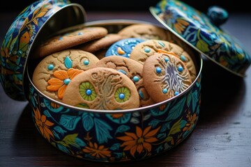 homemade cookies in a decorative tin