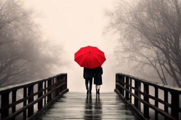 Person with red unbrella under the rain