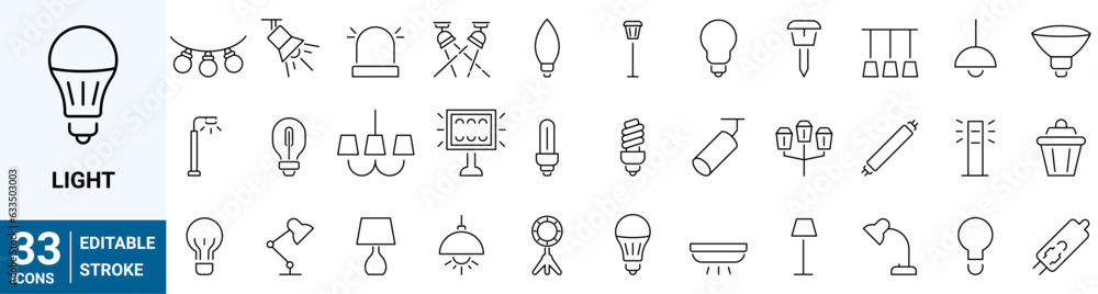 Poster simple set of 36 web icons lamps related vector. contains such icons as table lamp, floor lamp, ligh