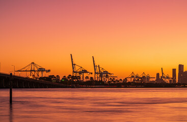 Fototapeta na wymiar The port of Miami at sunset, USA