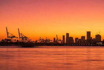 The port of Miami at sunset, USA