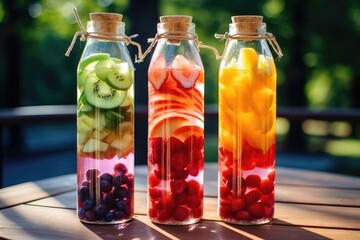 Fototapeta na wymiar homemade juice in bottles with fruit slices
