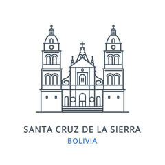 Vector illustration of Santa Cruz de la Sierra in the country of  Bolivia. Linear icon of the famous, modern city symbol. Cityscape outline line icon of city landmark on a white background.