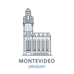 Montevideo, Uruguay. Vector illustration of Montevideo in the country of Uruguay. Linear icon of the famous, modern city symbol. Cityscape outline line icon of city landmark on a white background.