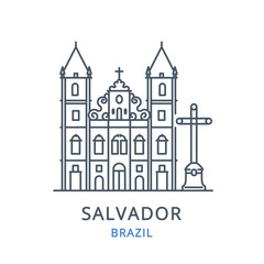 Salvador, Brazil. Vector illustration of Salvador in the country of Brazil. Linear icon of the famous, modern city symbol. Cityscape outline line icon of city landmark on a white background.