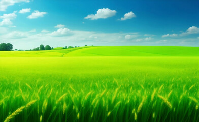 Fototapeta na wymiar A beautiful Green wheat field, Generative AI Illustration.