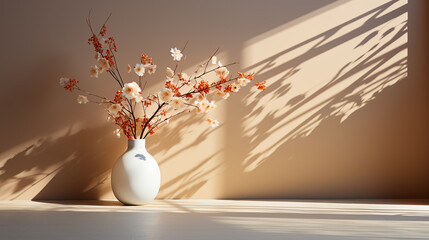 Natural elegance of dried flowers, contrasted by sharp window shadows, a minimalist masterpiece, generative AI