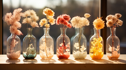 Flowers in vase with modern window shadow, an elegant blend of nature and contemporary design, generative AI