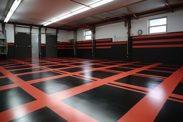 garage floor with freshly painted lines for parking