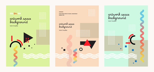 Geometric banner. Set of vector illustrations. Memphis and clean style backgrounds