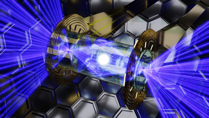 3d render of laser irradiated inertial confinement fusion occurring in a hohlraum.