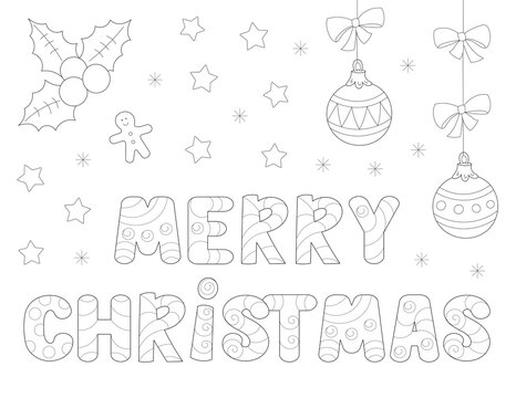 merry christmas letters art, coloring page that you can print on 8.5x11 inch paper	
