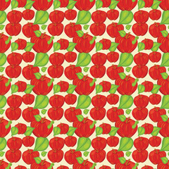 Red apple with a smiling worm. Seamless pattern. Vector illustration.