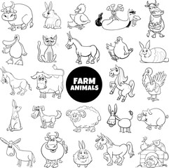 funny cartoon farm animal characters big set coloring page