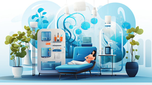 Kidney Dialysis Illustration Hospital Treatment ,flat vector illustration generative ai