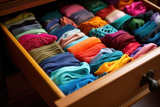 Neat and tidy sock drawer with folded socks of various colors. Creating  using generative AI tools 33527846 Stock Photo at Vecteezy
