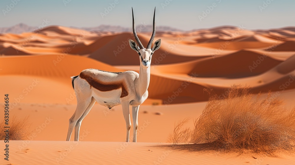 Sticker  a gazelle standing in the middle of a desert landscape.  generative ai