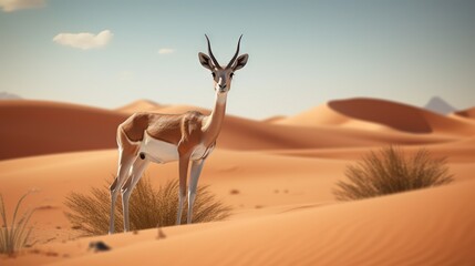  a gazelle standing in the middle of a desert landscape.  generative ai - obrazy, fototapety, plakaty