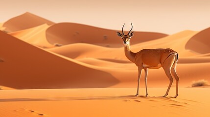  a gazelle standing in the middle of a desert landscape.  generative ai