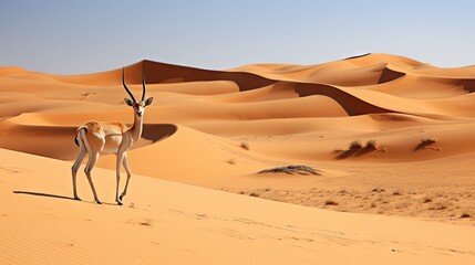  a camel standing in the middle of a desert with sand dunes.  generative ai