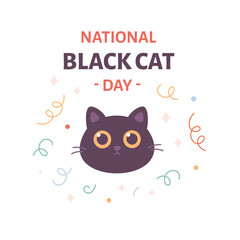 National Black Cat Day. Cute cat. Celebration, holiday, domestic cat. Vector illustration in flat style