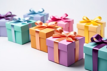 Close up shot of multicolor gift box over white transparent background
