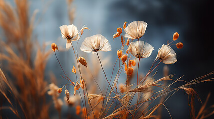 Macro capture of dried flowers, revealing nature's intricate artistry, generative AI